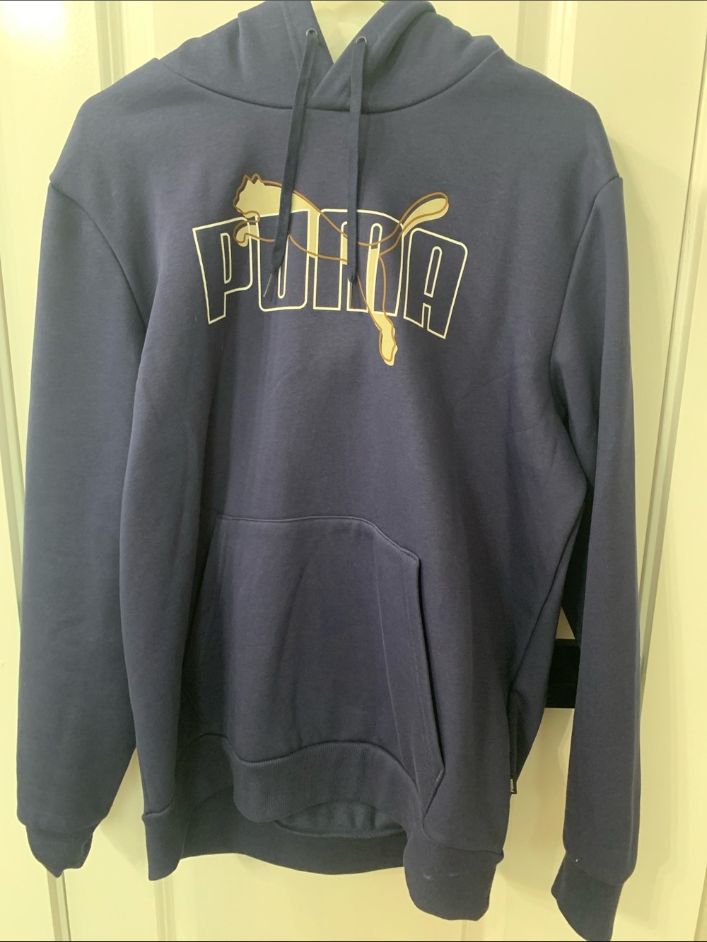Puma Navy Hoodie with Gold Logo - Men's Pullover
